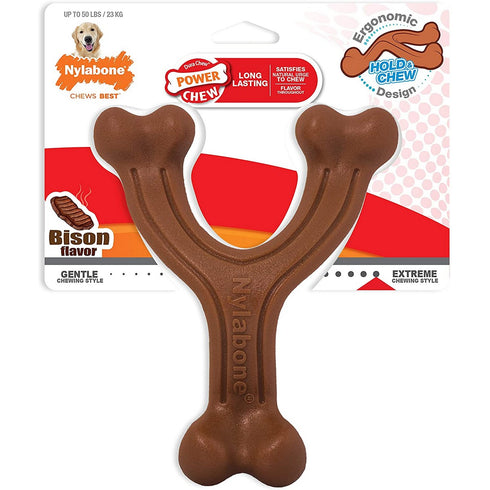 Nylabone Ergonomic Hold & Chew Wishbone Power Chew Durable Dog Toy Bison Large/Giant - Poudre Pet and Feed Supply